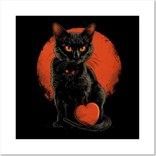 Valentine's Day Love Vintage Halloween Black Cat Witch Retro Cute Super Cool Best Gift Posters and Art